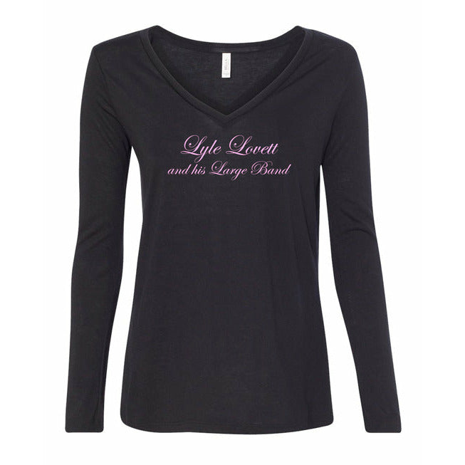 Lyle Lovett and his Large Band Script Logo Ladies V-Neck Long Sleeve T-Shirt
